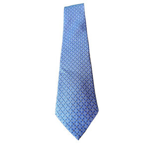Blue Diamonds With Black Dots Geometric Pattern Italian Silk Necktie Tie